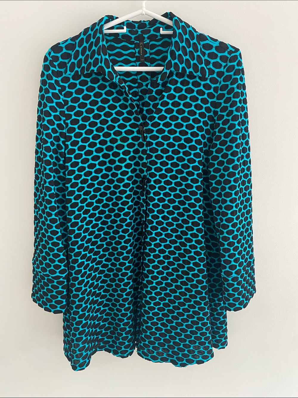 IC Collection By Connie K Jacket Tunic Turquoise Black Geometric Size Medium